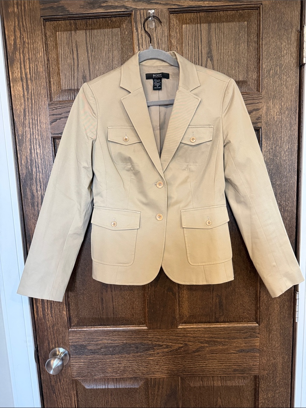 Body by Victors Khaki Beige Tailored Cotton Blend Blazer Size 6 Y2K era
